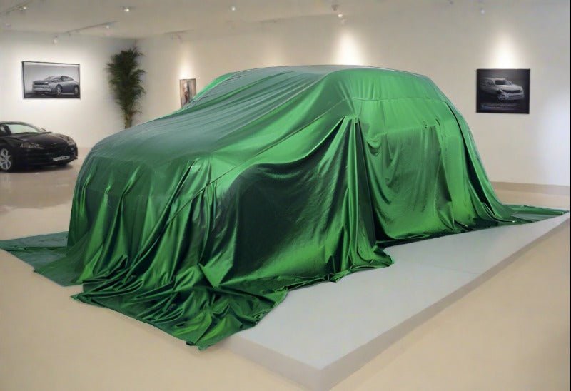 reveal_car_cover_in_green Car Reveal## ##Silk Car Cover## ##Car Unveiling## ##Showroom Car Cover## ##car reveal cover##